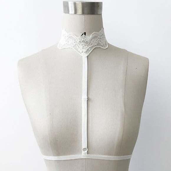 Other - White Lace Choker Harness Bralette Cage Bra O/S